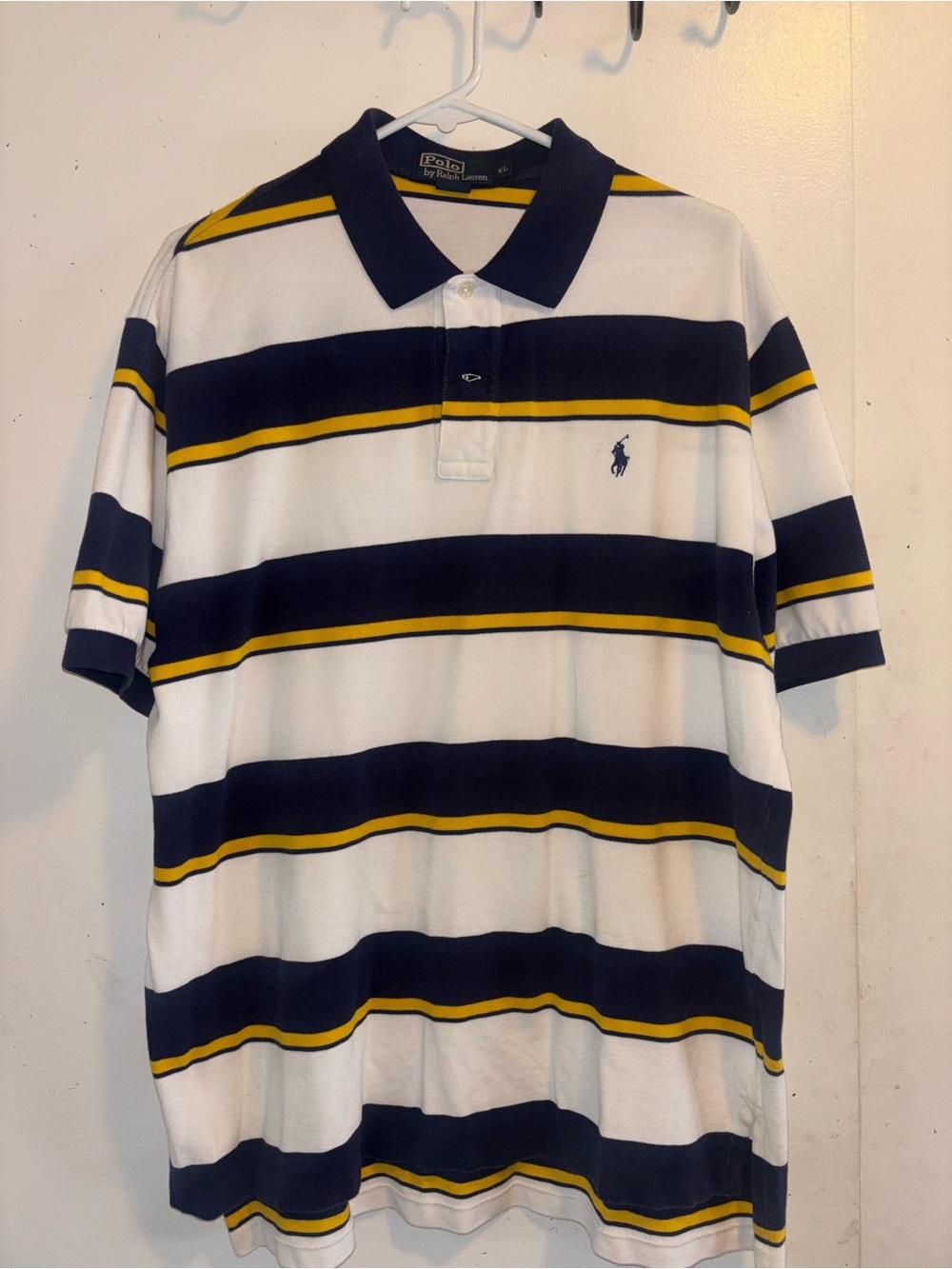 Ralph Lauren White Navy Yellow Striped Polo Shirt
